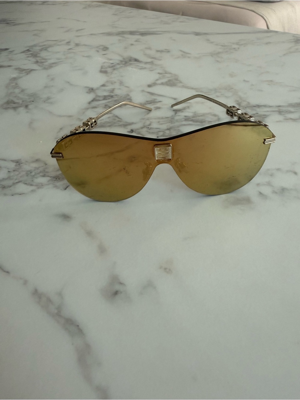 Givenchy 4G Gold Mirrored Shield Sunglasses Rimless Mask Italy - Picture 3 of 7